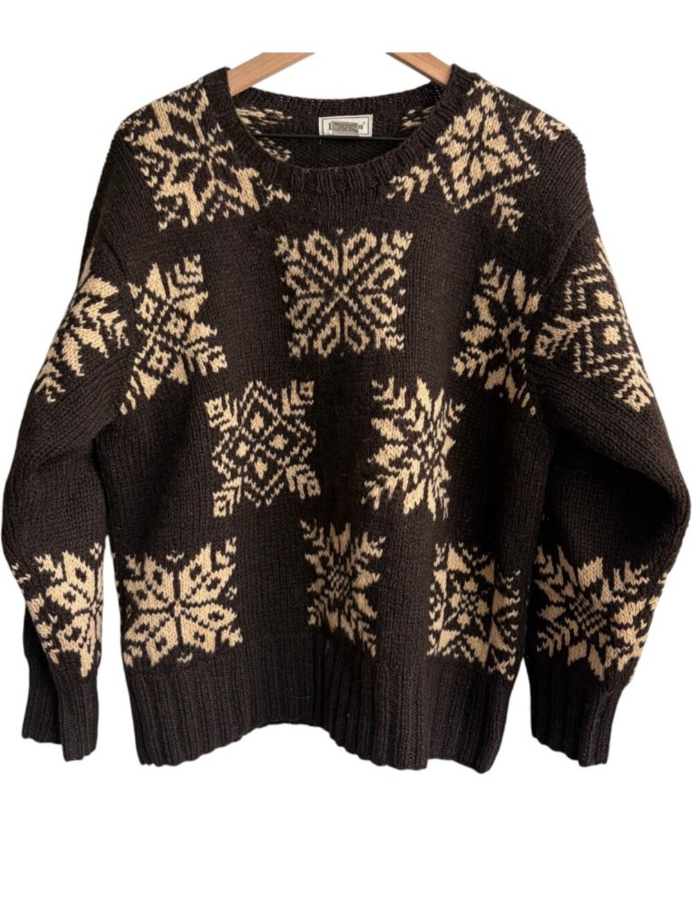Vintage LL Bean Heavy Wool Snowflake Sweater Womens Medium